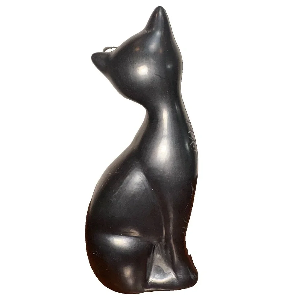 Vintage MCM Black Cat Figure Long Neck Sitting Ceramic Art Deco Mid Century
